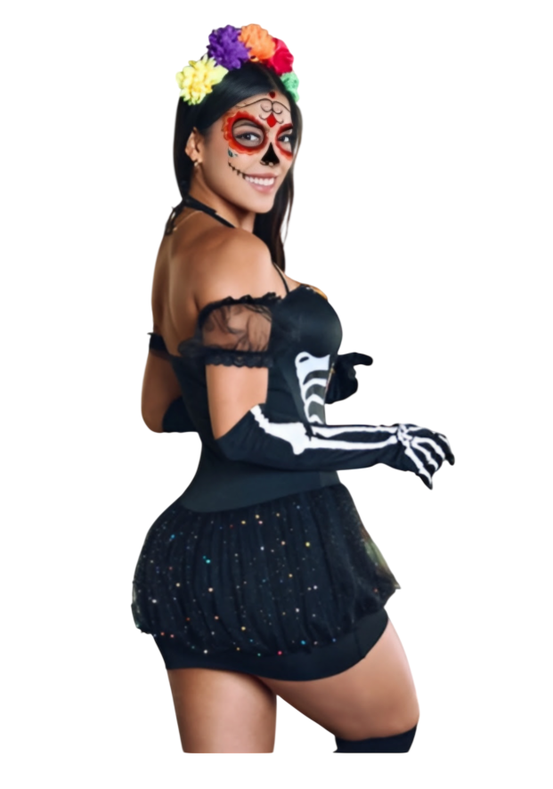DISFRAZ DE CATRINA SEXY HALLOWEEN VESTIDO Y ACCESORIOS - 2
