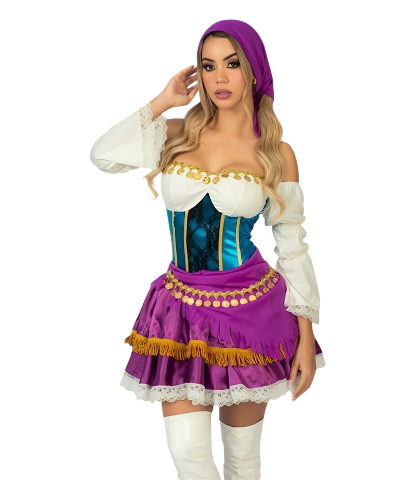 DISFRAZ DE GITANA SEXY HALLOWEEN ADIVINA TAROT VESTIDO - 1