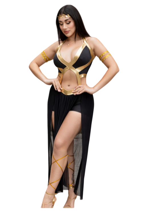 DISFRAZ DIOSA AMARUS ENTERIZO SHORT TIRAS BRAZALETES SET - 1