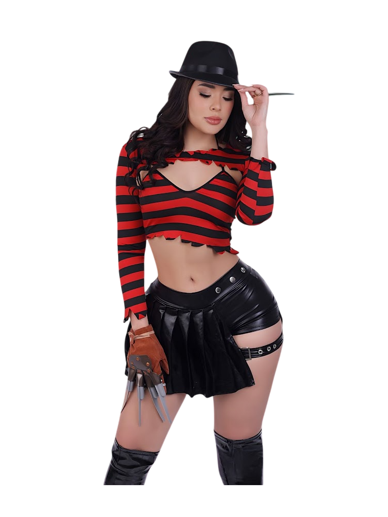 DISFRAZ FREDDY KRUEGER SEXY HALLOWEEN SOMBRERO TOP MANGUITAS GARRA - 1