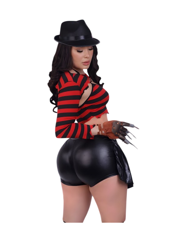 DISFRAZ FREDDY KRUEGER SEXY HALLOWEEN SOMBRERO TOP MANGUITAS GARRA - 2