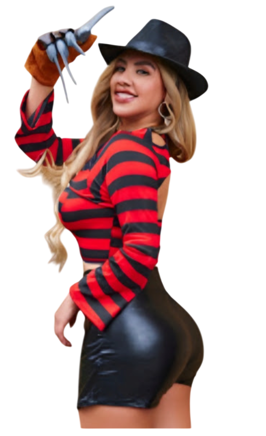 DISFRAZ FREDDY KRUEGER SEXY HALLOWEEN FALDA SHORT MANGAS GARRA - 2