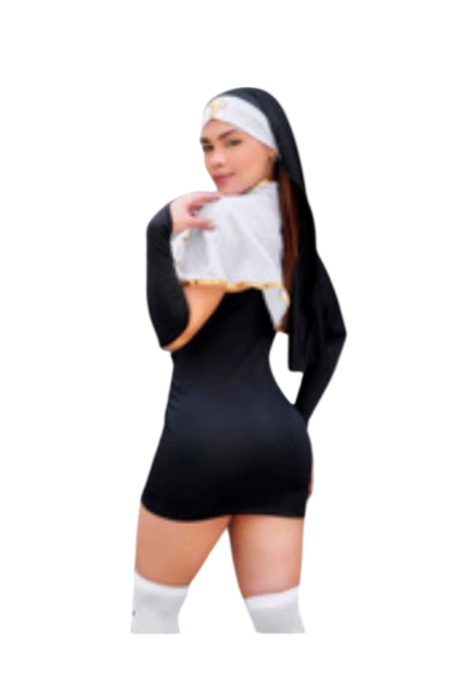 DISFRAZ MONJA SEXY HALLOWEEN VESTIDO CAPA - 2