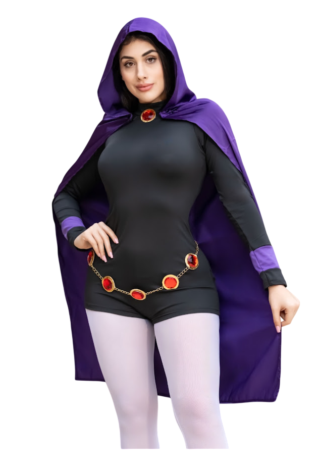 DISFRAZ RAVEN JOVENES TITANES SEXY HALLOWEEN CAPA ENTERIZO SHORT - 1