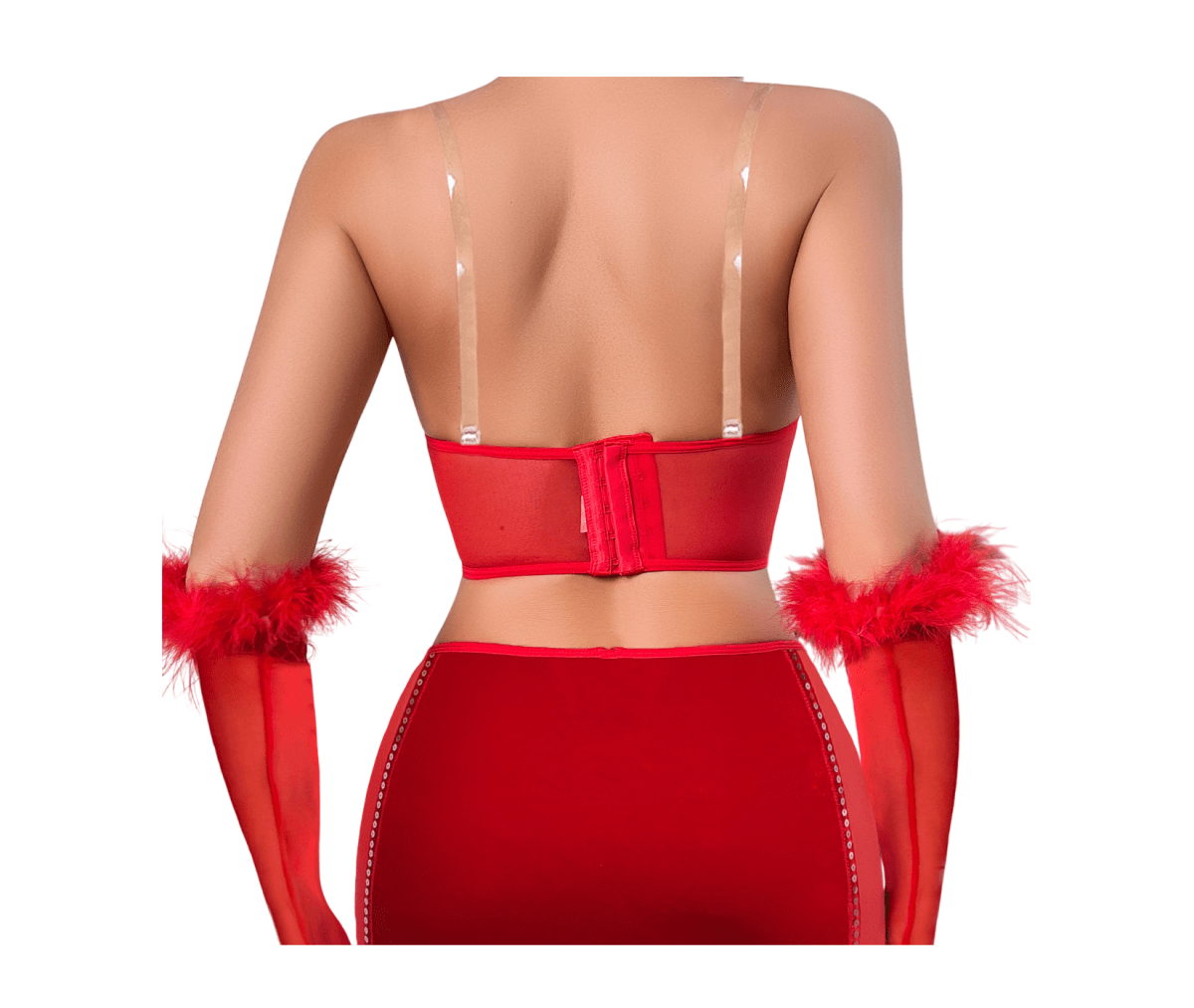 LENCERIA CONJUNTO SEXY DE TERCIOPELO MINIFALDA CON GUANTES - 2
