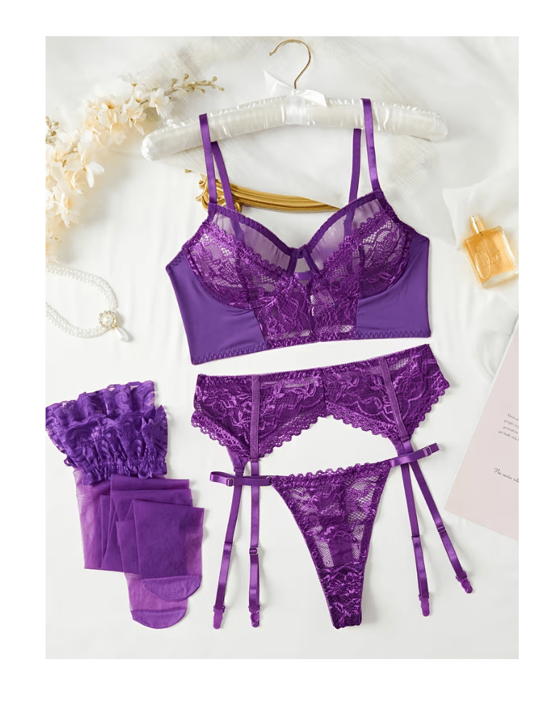 LENCERIA SEXY CONJUNTO PORTALIGAS MINI CORSET CON MEDIAS DE ENCAJE - 3