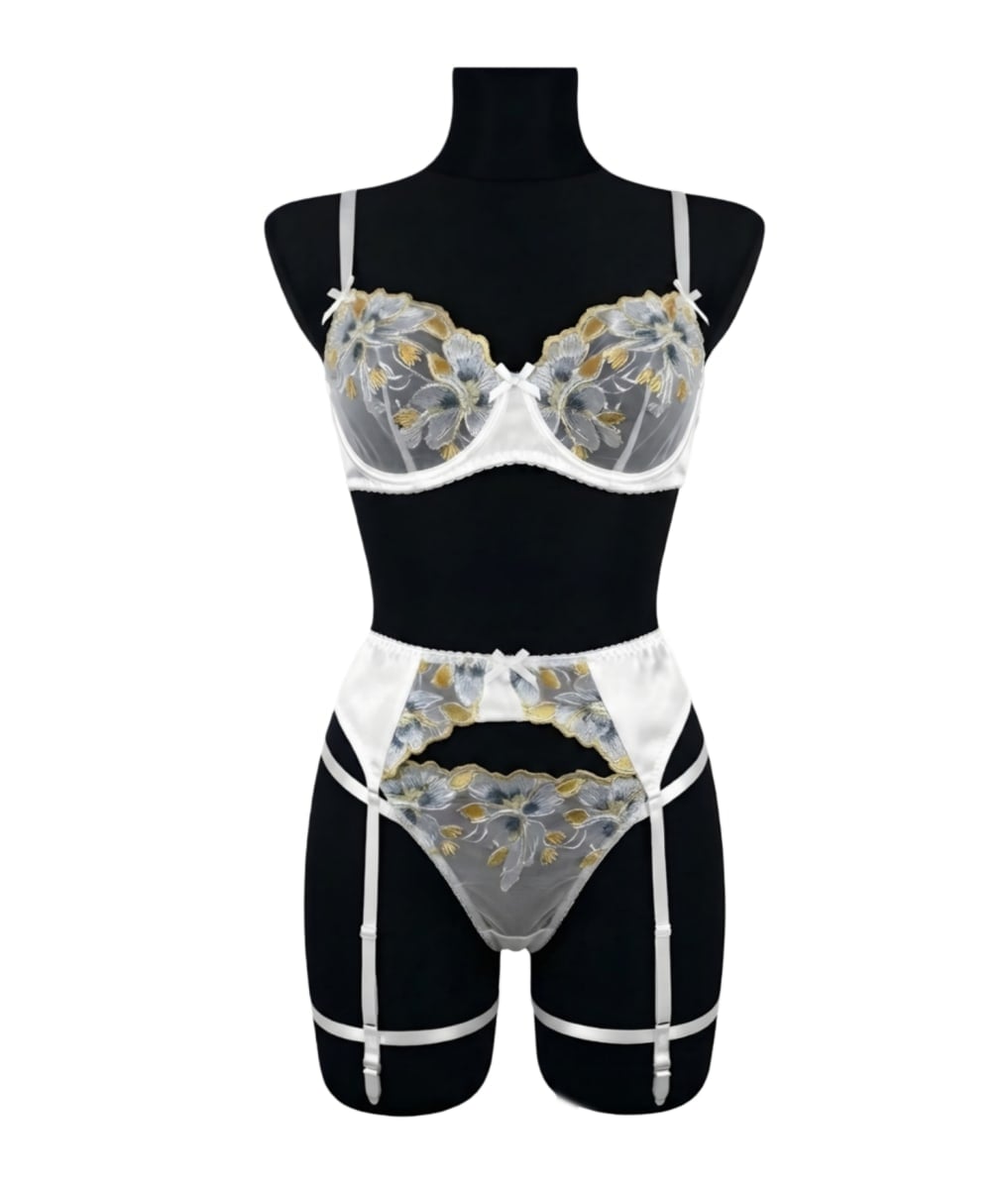 LENCERIA SEXY CONJUNTO PORTALIGAS CON BRASIER Y LIGUEROS - 1