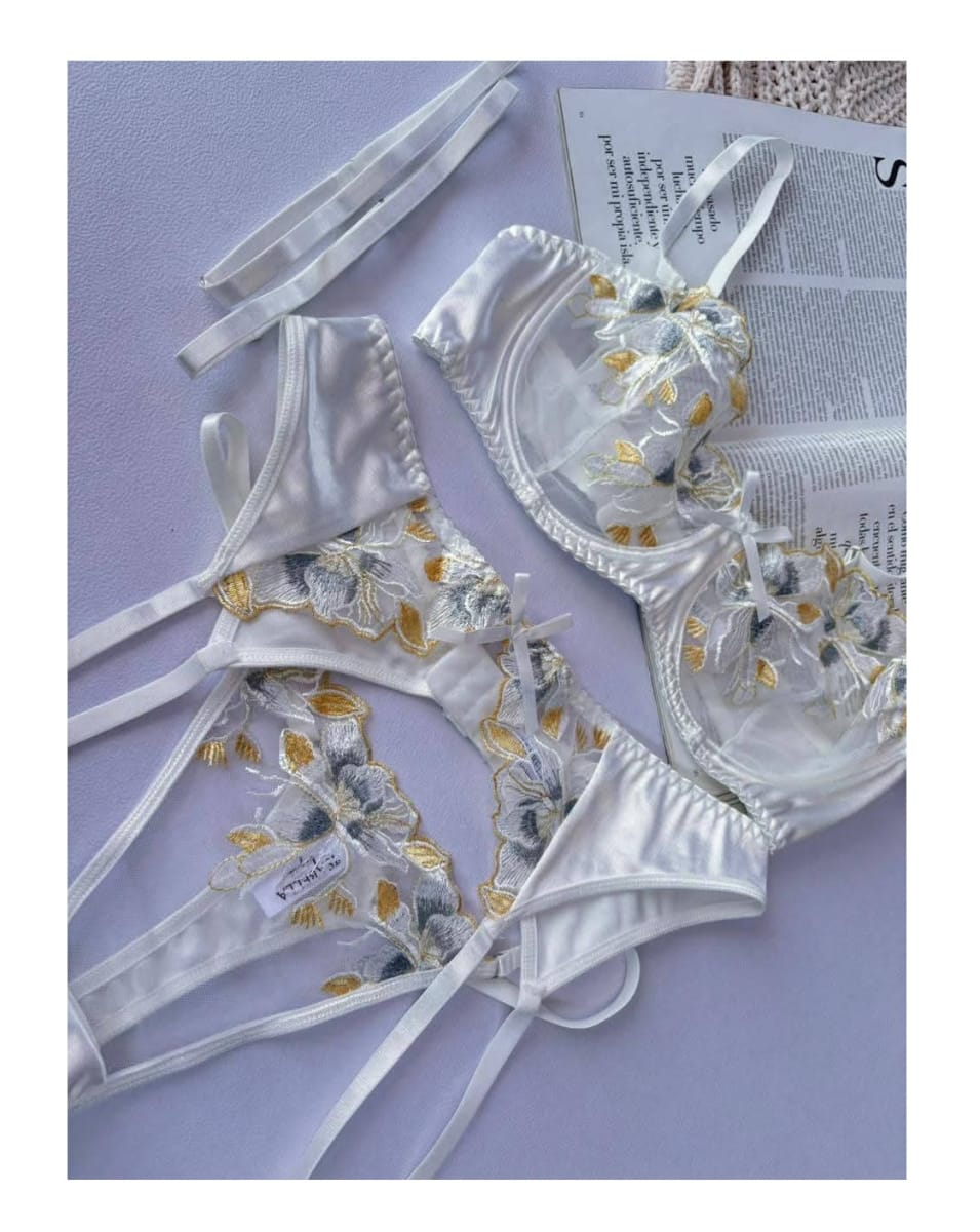 LENCERIA SEXY CONJUNTO PORTALIGAS CON BRASIER Y LIGUEROS - 2