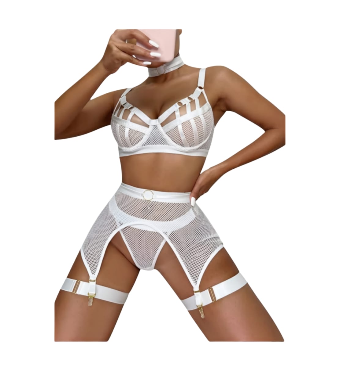 LENCERIA SEXY PORTALIGAS CON LIGUEROS CONJUNTO MALLA - 1