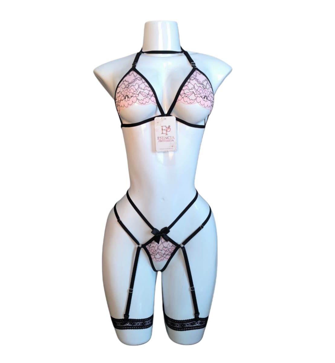 LENCERIA SEXY DE ENCAJE CONJUNTO PORTALIGAS SIEMPRE LISTA CON LIGUEROS - 2