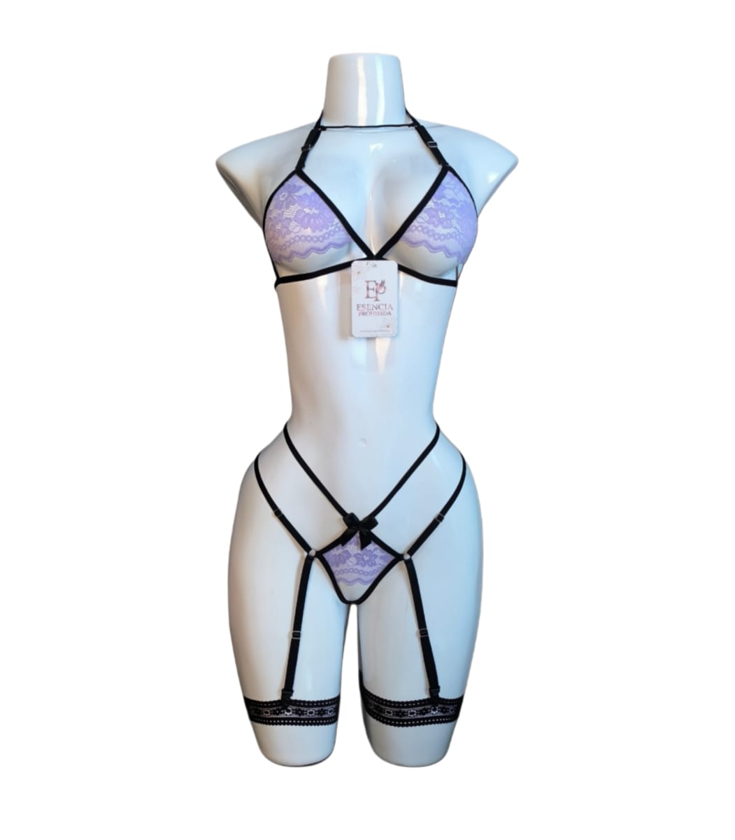 LENCERIA SEXY DE ENCAJE CONJUNTO PORTALIGAS SIEMPRE LISTA CON LIGUEROS - 4
