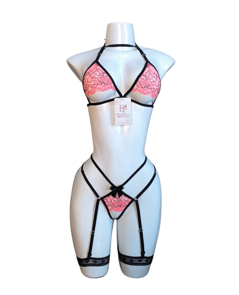 LENCERIA SEXY DE ENCAJE CONJUNTO PORTALIGAS SIEMPRE LISTA CON LIGUEROS - 5