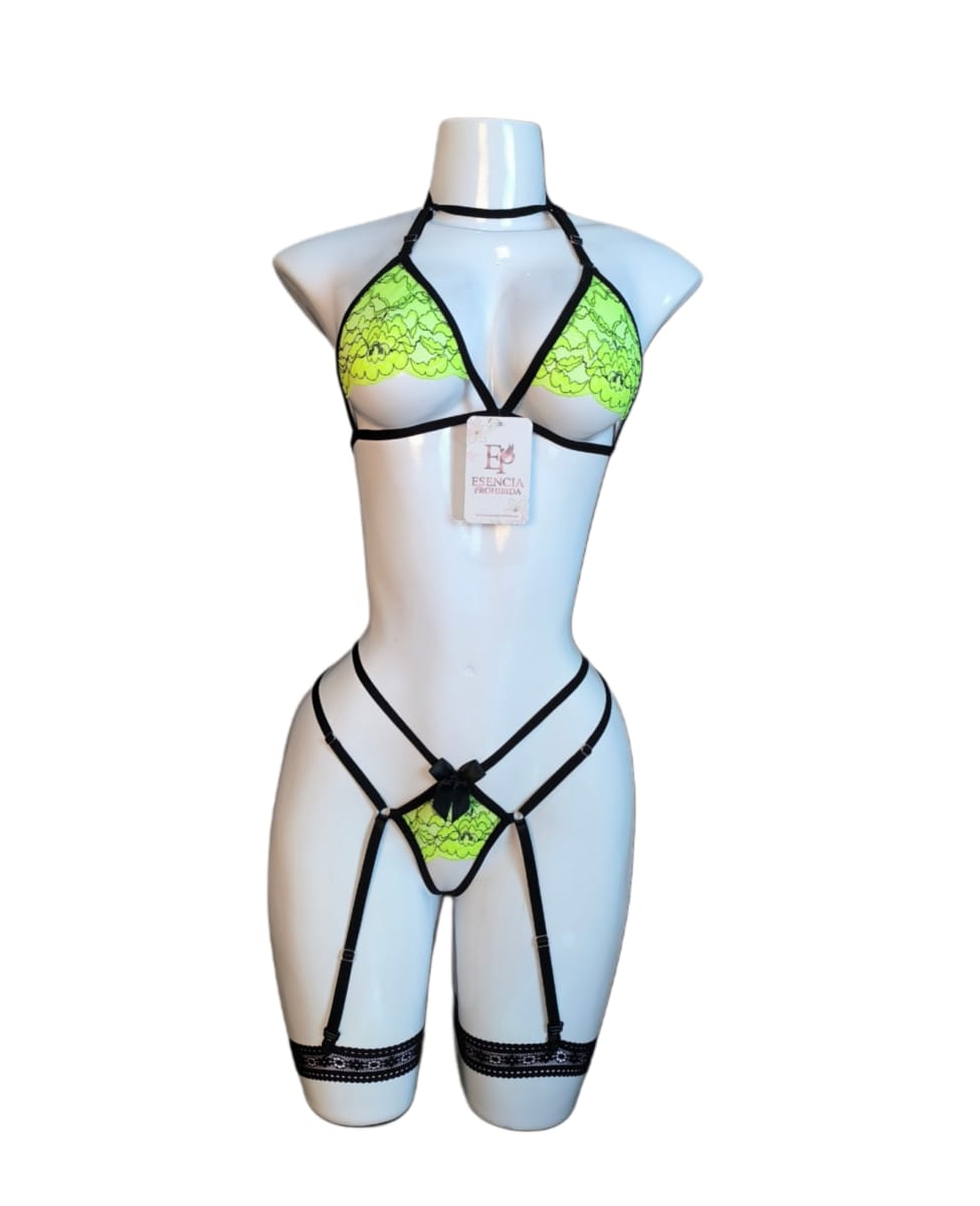LENCERIA SEXY DE ENCAJE CONJUNTO PORTALIGAS SIEMPRE LISTA CON LIGUEROS - 6