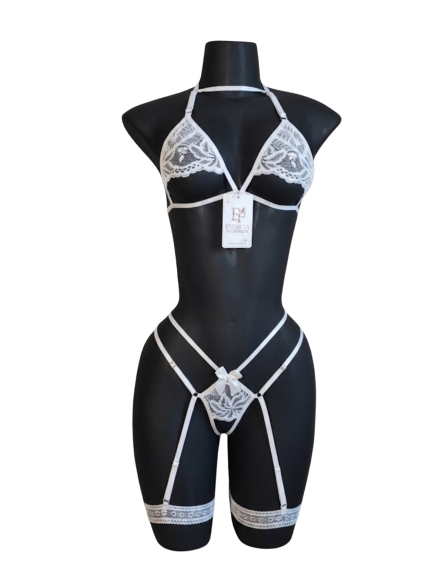 LENCERIA SEXY DE ENCAJE CONJUNTO PORTALIGAS SIEMPRE LISTA CON LIGUEROS - 8