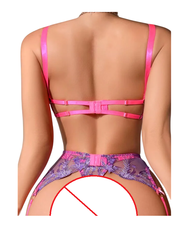 LENCERIA SEXY SET PORTALIGAS DE TUL BORDADO CONJUNTO CON LIGUEROS - 2