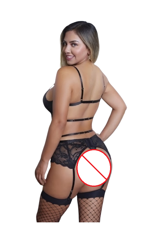 LENCERIA DE ENCAJE CONJUNTO CORSET PORTALIGAS CON MEDIAS MALLA - 5
