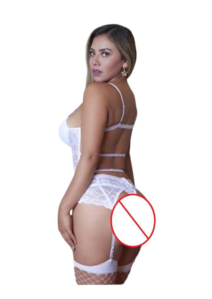 LENCERIA DE ENCAJE CONJUNTO CORSET PORTALIGAS CON MEDIAS MALLA - 6