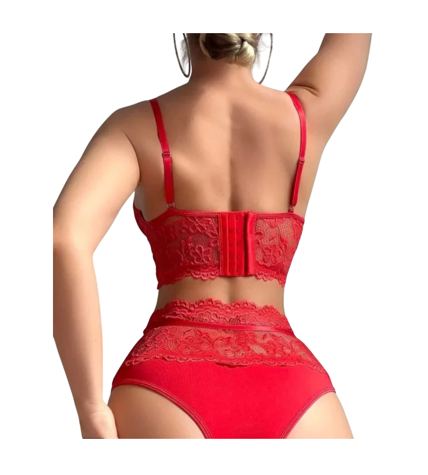 LENCERIA SEXY DE ENCAJE SET PORTALIGAS ESTILO CORSET CON MEDIAS MALLA - 3