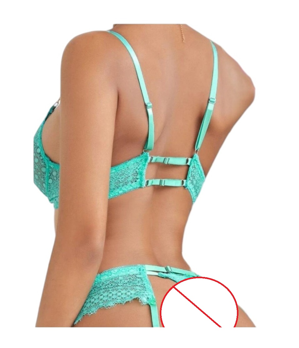 LENCERIA SEXY DE ENCAJE PORTALIGAS CONJUNTO CON LIGUEROS Y TANGA - 3