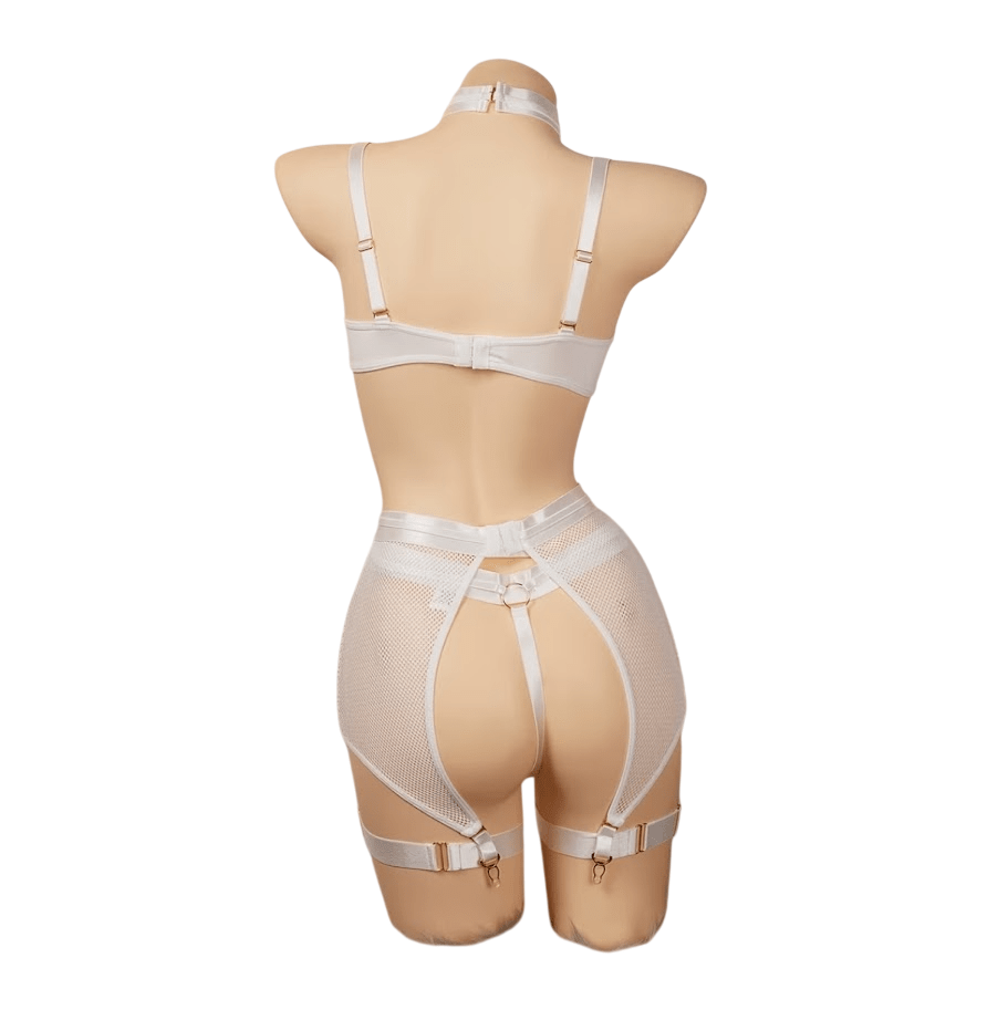 LENCERIA SEXY CONJUNTO PORTALIGAS MALLA CON LIGUEROS EROTICO - 3