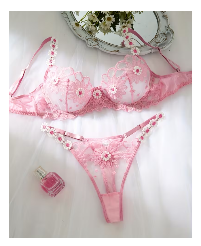 LENCERIA SEXY CONJUNTO DOS PIEZAS DE ENCAJE BRASIER Y TRUSA - 1