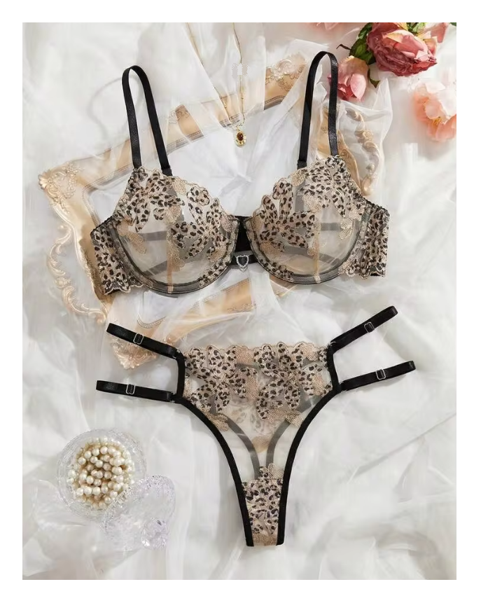 LENCERÍA SEXY SET DOS PIEZAS ANIMAL PRINT CONJUNTO BRASIER Y TANGA - 1