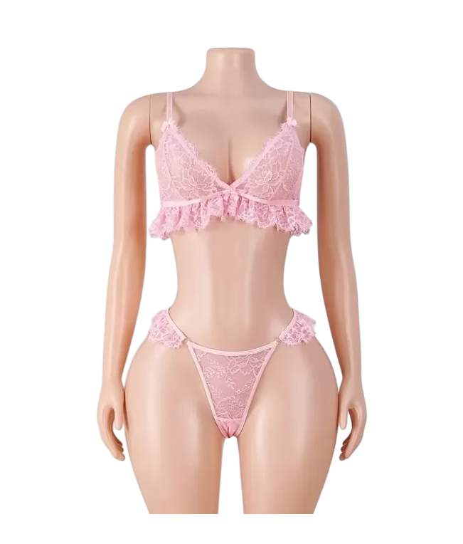 LENCERIA SEXY DE ENCAJE CONJUNTO DOS PIEZAS BRALEY Y TANGA - 1