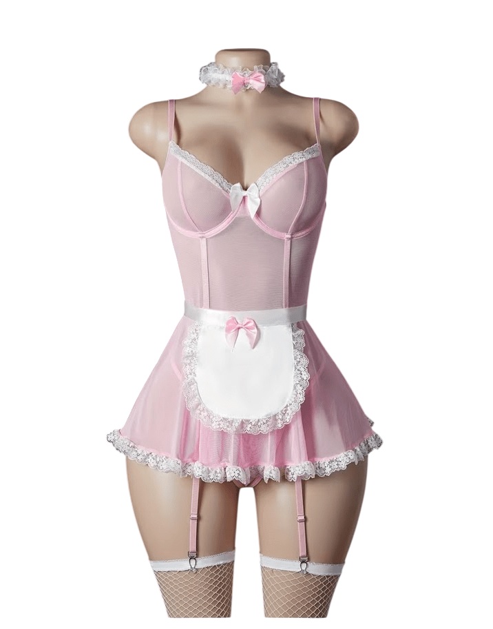 BABYDOLL LENCERIA SEXY PORTALIGAS ERÓTICO CON MEDIAS MALLA - 1