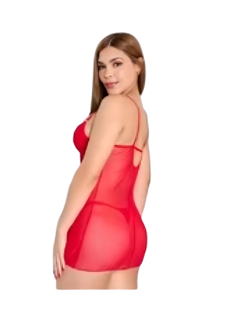 BABYDOLL DE ENCAJE LENCERIA SEXY CON HILO Y MEDIAS MALLA - 2
