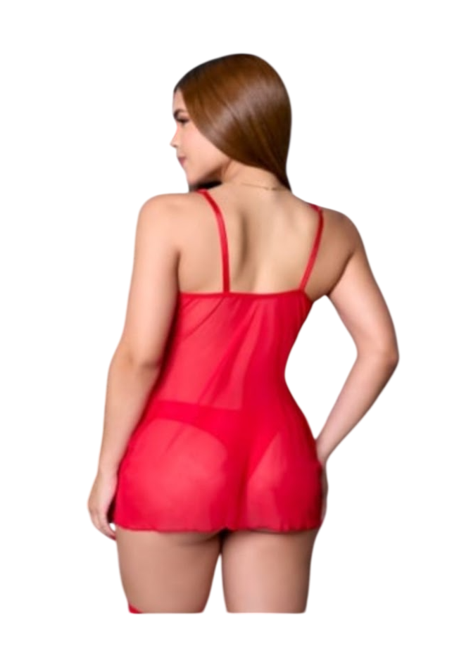 BABYDOLL DE ENCAJE LENCERIA SEXY CON HILO Y MEDIAS - 3