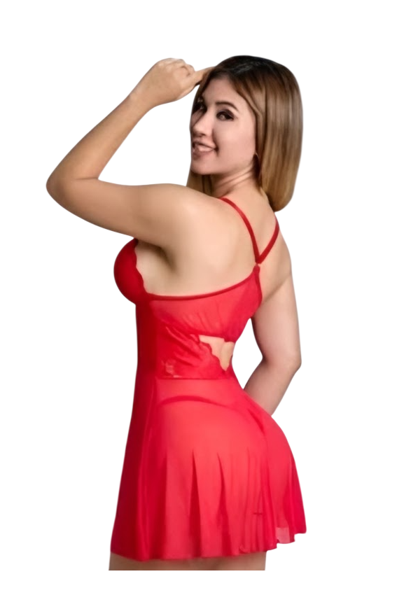 BABYDOLL DE ENCAJE LENCERIA SEXY CON MEDIAS MALLA - 2