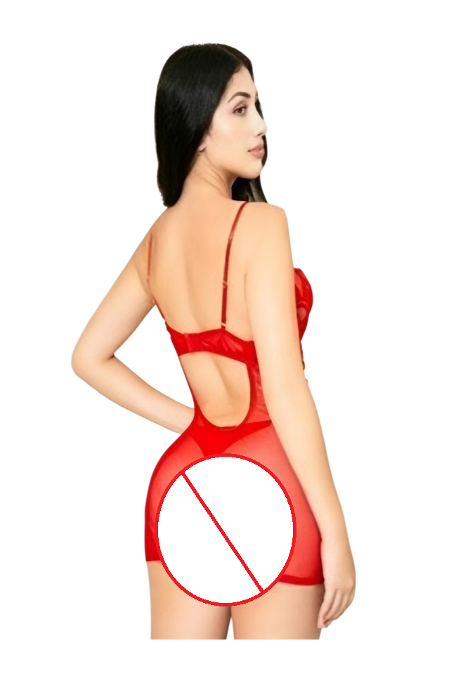 BABYDOLL LENCERIA SEXY DE ENCAJE CON TANGA Y MEDIAS MALLA - 2
