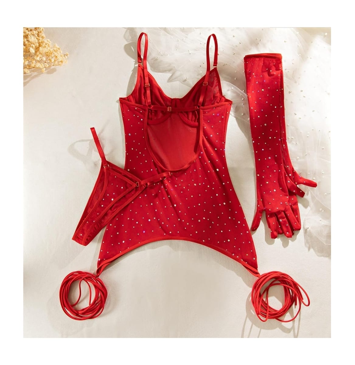 BABYDOLL LENCERIA SEXY BRILLOS CON TANGA - 3