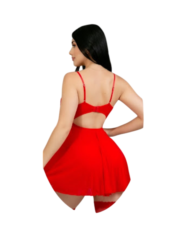 BABYDOLL LENCERIA SEXY DE ENCAJE SIEMPRE LISTA CON HILO Y MEDIAS MALLA - 2