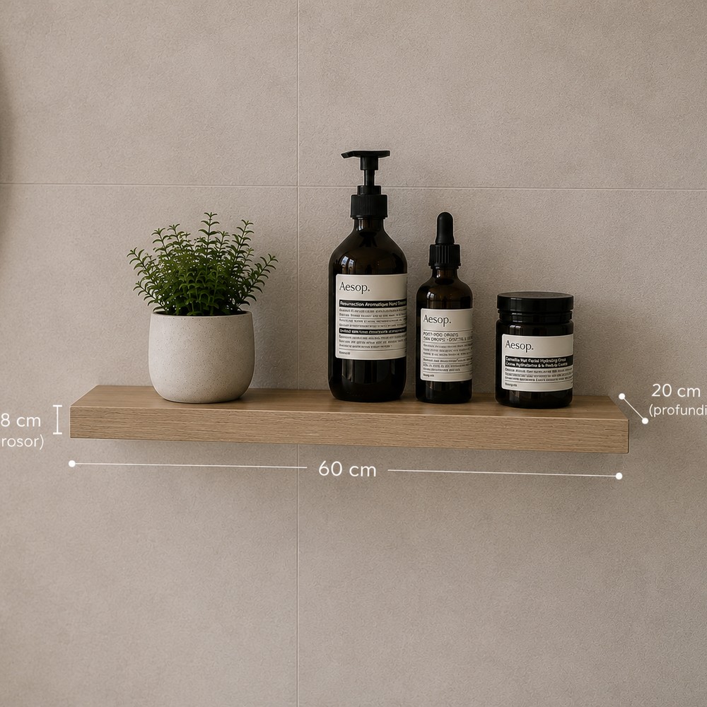 REPISA FLOTANTE DE PARED DE BAÑO PANELA 60X20 X 1.8 CM DE MELAMINA - 1
