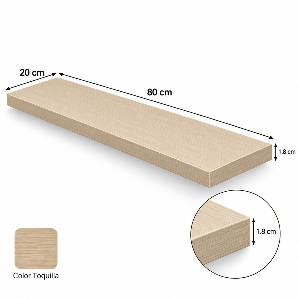 REPISA FLOTANTE DE PARED DE 80X20X1.8 CM TOQUILLA DE MELAMINA - 1