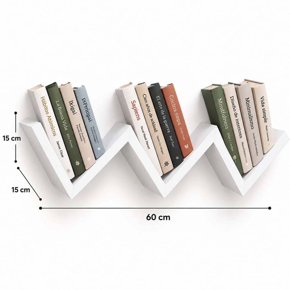 REPISA FLOTANTE DE PARED DE PARED PARA LIBROS 60X15X1.8 CM MELAMINA BLANCA - 1