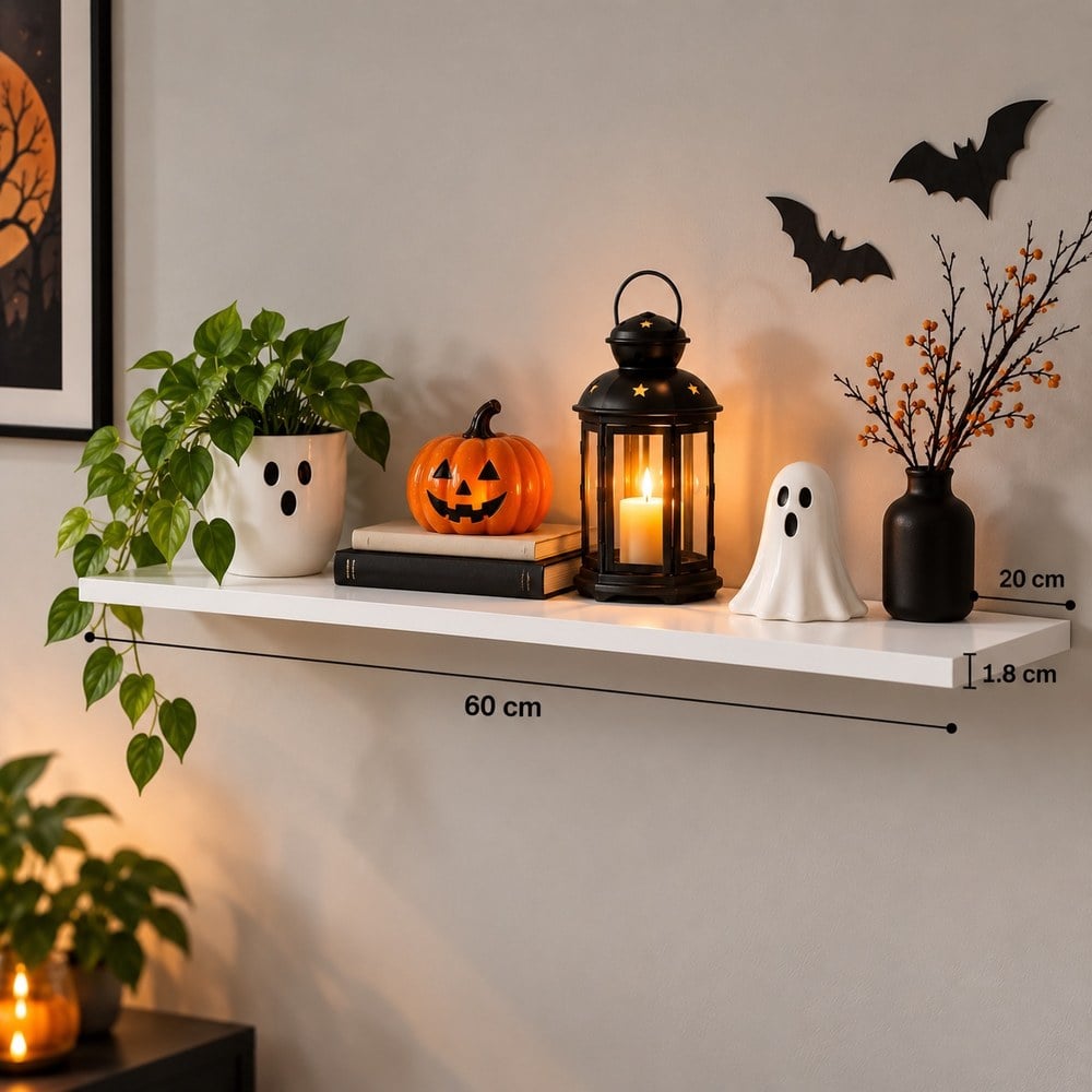 REPISA FLOTANTE DE PARED PARA SALA BLANCO 60X20 X 1.8 CM DE MELAMINA PARA HALLOWEEN - 1