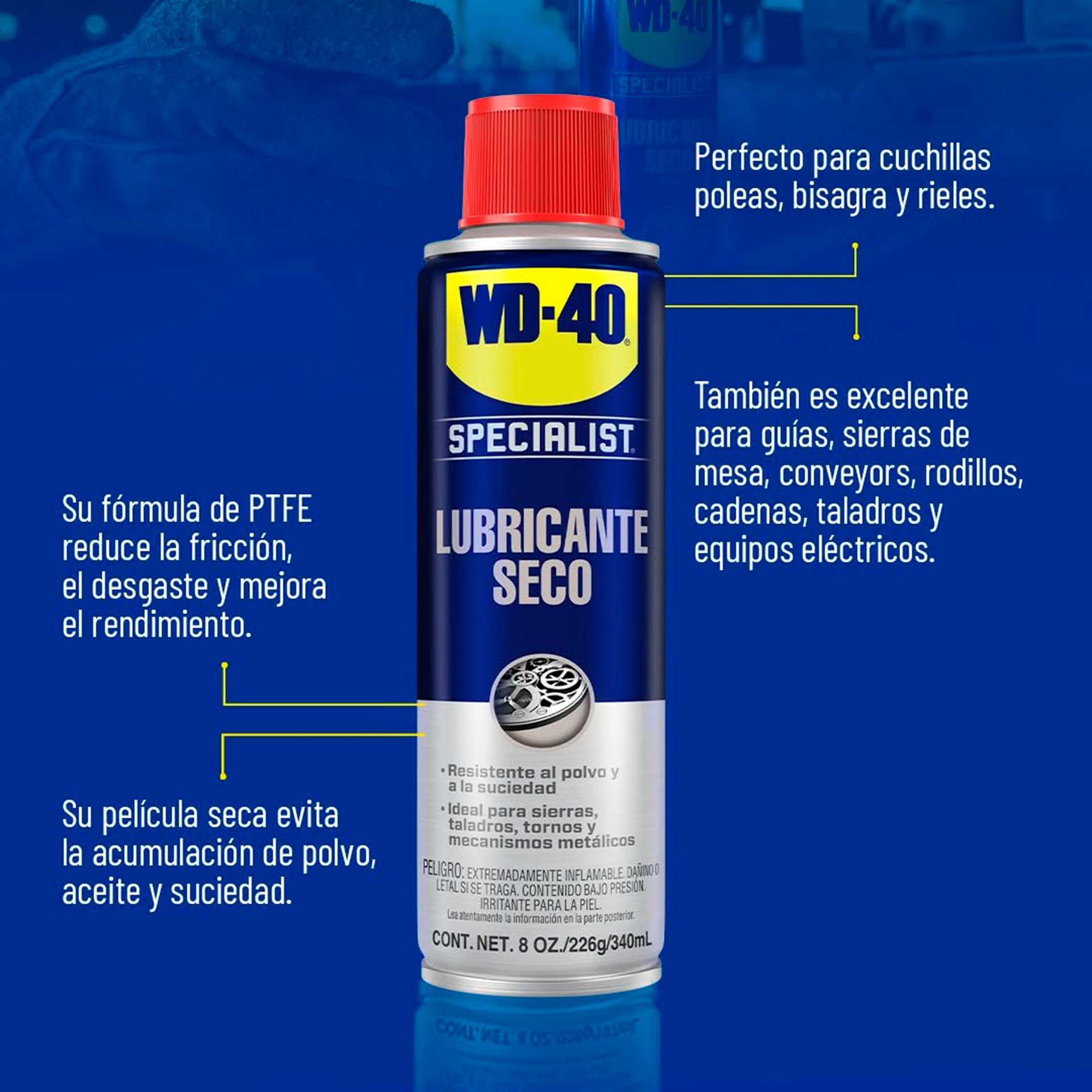 WD40 LUBRICANTE SECO PTFE 8 OZ - 226GR. / 309ML. - 2