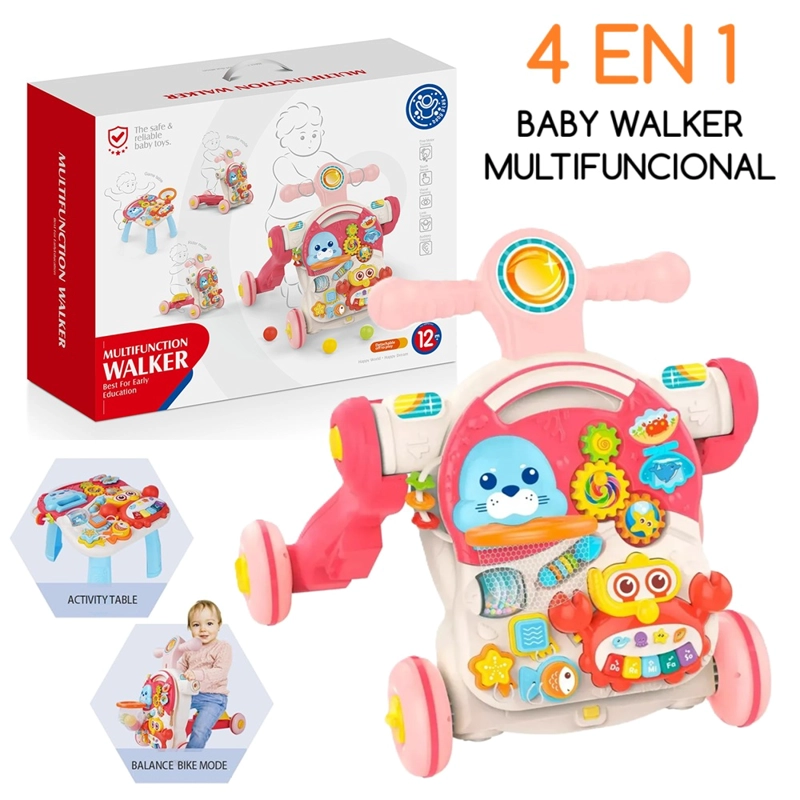 CAMINADOR MULTIFUNCIONAL 4 EN 1 ROSADO MUSICAL PARA BEBES - 1