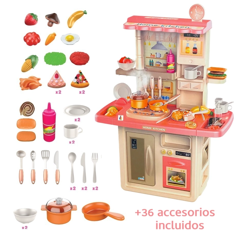 JUEGO COCINA ROSADA PARA NIÑAS CON SONIDOS 84 CM +36 ACCESORIOS - 2