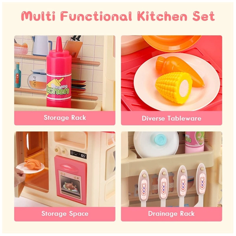 JUEGO COCINA ROSADA PARA NIÑAS CON SONIDOS 84 CM +36 ACCESORIOS - 3