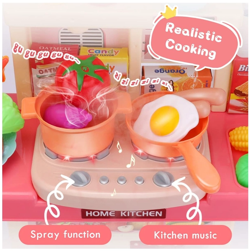 JUEGO COCINA ROSADA PARA NIÑAS CON SONIDOS 84 CM +36 ACCESORIOS - 4