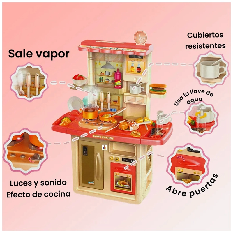 JUEGO COCINA ROSADA PARA NIÑAS CON SONIDOS 84 CM +36 ACCESORIOS - 6