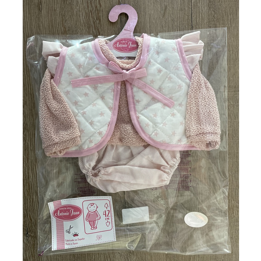 ROPA ANTONIO JUAN PARA MUÑECAS REBORN 42 CM - CHALECO ROSA ESTRELLITAS - 3