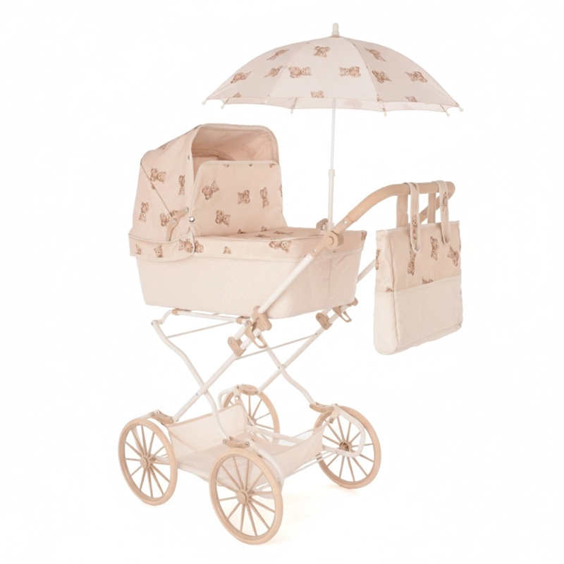 COCHE PARA MUÑECAS ROMA PRAMS TEDDY REBORN CON PARASOL - 1