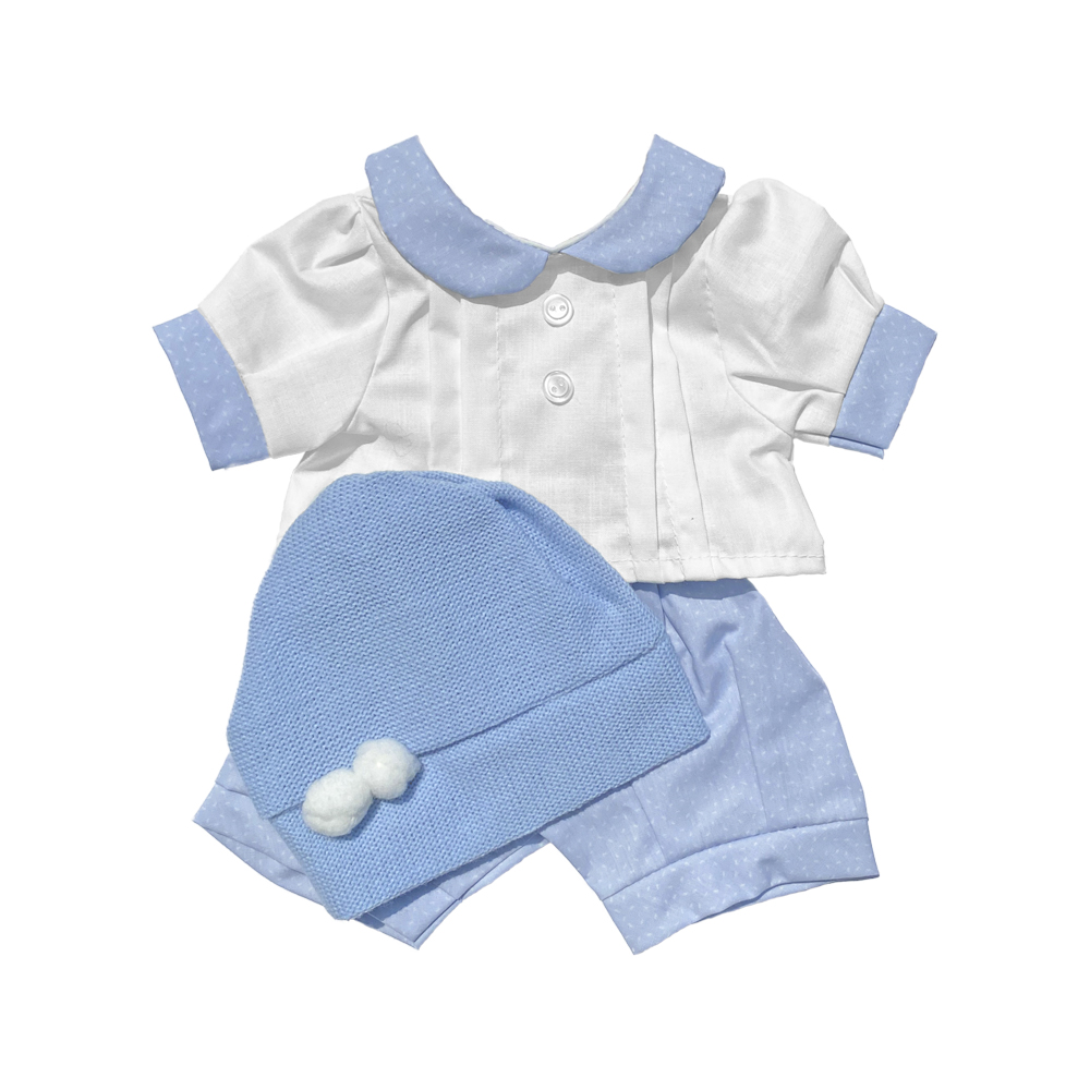 ROPA ANTONIO JUAN PARA MUÑECAS REBORN 42CM - SHORT CELESTE Y GORRITO - 1