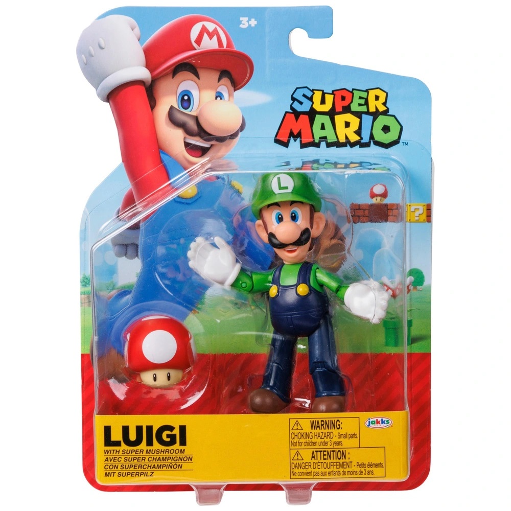 FIGURA ARTICULADA SUPER MARIO - LUIGI CON CHAMPIÑÓN 10 CM - 1