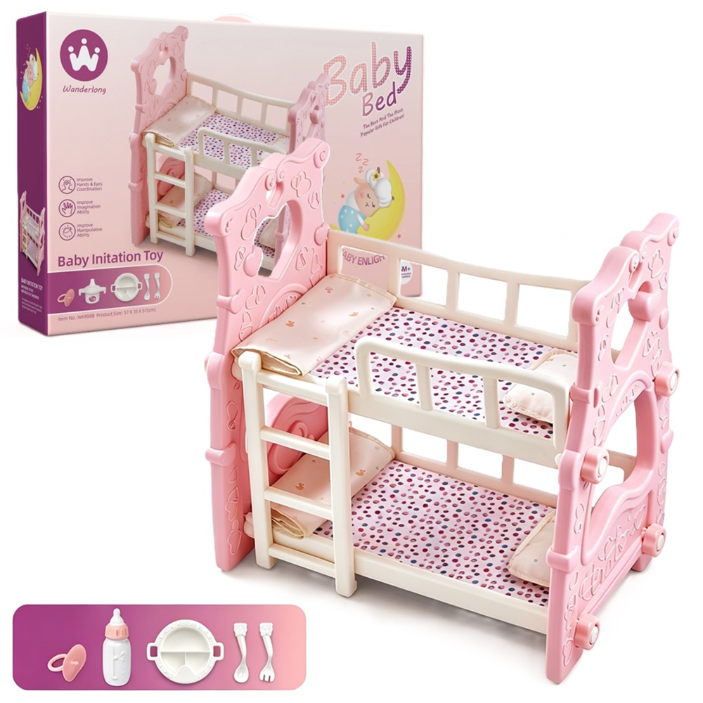 CUNA CAMAROTE ROSADA PARA MUÑECAS CON ACCESORIOS - 1