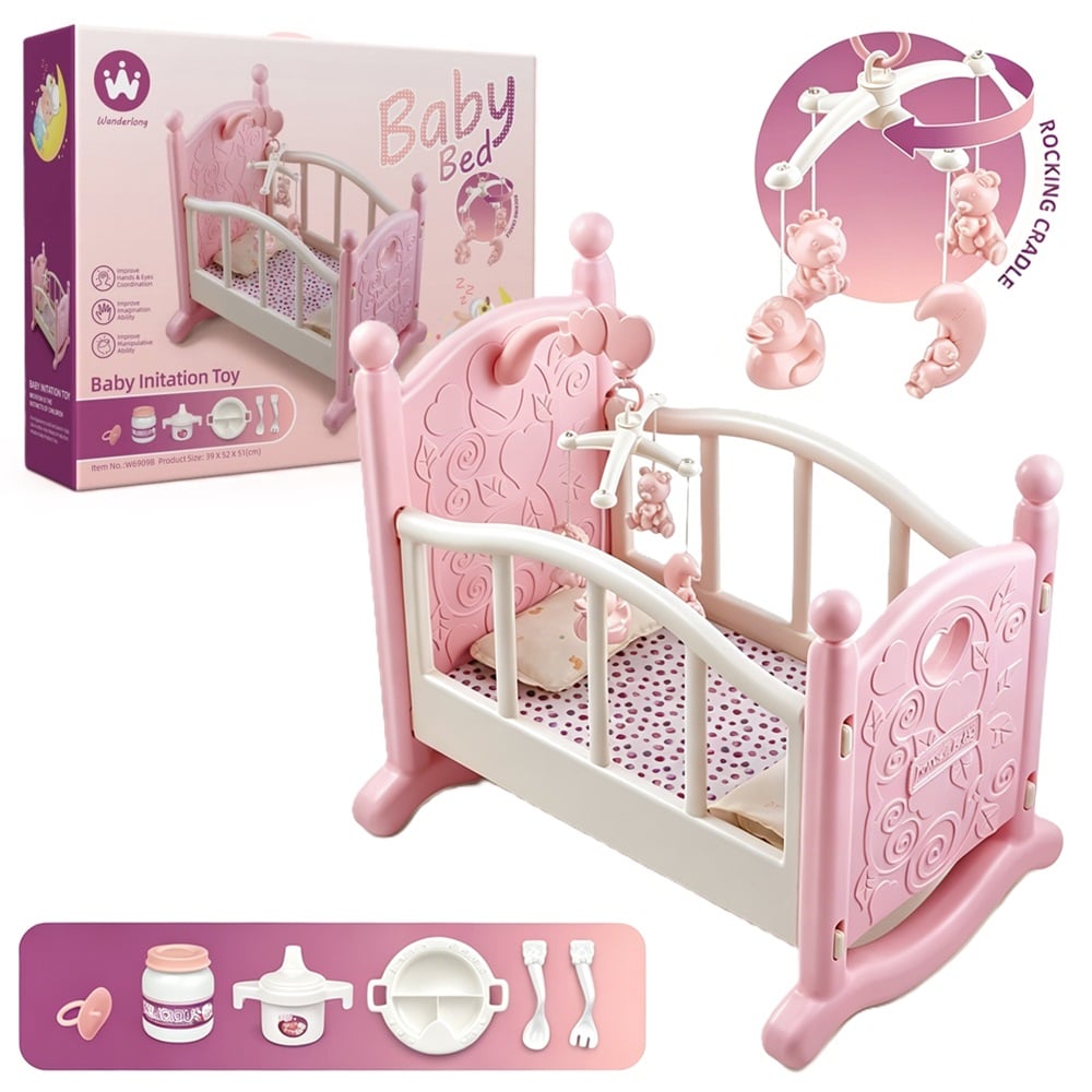 CUNA ROSADA PARA MUÑECAS CON ACCESORIOS - 1
